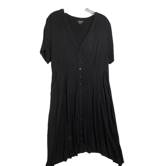 Torrid Black Front Button Hi-Lo Dress Sz 1 (1X) Short Sleeve - Picture 1 of 6